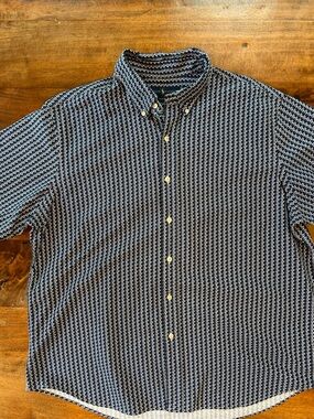 Ralph Lauren Classic Cotton   Blue Print Short Sleeve Button Down Shirt Men's XL